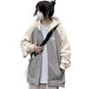 Sudadera Cardigan de Empalme de Color Contrastante Estilo Nuevo 2025 para Mujer Principios de Otoño Engrosada Nuevo Diseño de Nicho Estilo Perezoso Ropa Exterior con Capucha