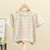 Camiseta de manga corta 100% algodón para niños, cuello redondo a rayas, holgada, nueva, para niños y niñas, venta al por mayor, ropa infantil, comercio exterior