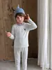 Pijama Infantil Anmeiya, Set de Felpa de Algodón Colorido, Cintura Alta, Protector de Vientre, Cuello Alto, Puños, Ropa de Casa Infantil de Felpa con Puntos