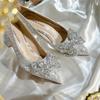 Zapatos de Boda de Cristal Nuevos 2024 Tacones Altos Plateados para Mujer Tacones Gruesos con Pedrería Zapatos de Dama de Honor Zapatos para el Vestido de Novia Principal