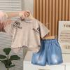 2025 Nuevo Verano para Niños Ropa de Verano para Niños Estampado Completo de Letras Manga Corta Dos Piezas Estilo Occidental Ropa para Niños