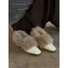 Zapatos de tacón bajo para mujer de estilo francés, suaves y únicos, con punta cuadrada adelgazante, para otoño e invierno, slip-on, elegantes, de algodón peludo