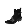 Alternativa de couro de cavalo para botas Chelsea de alta qualidade em couro bovino, outono/inverno 2026, salto médio robusto, fivela de cinto, bico quadrado, botas curtas de couro genuíno para mulheres
