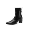 Botas Quadradas Elegantes Estilo Coreano para o Trabalho Emagrecedoras Alongadoras com Salto Grosso ou Médio Elásticas Abraçando a Perna Botas de Cano Curto para Mulheres Outono Inverno 2026