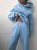 Outono e Inverno Amazon Cross-border Europeu e Americano Feminino Cor Sólida Casual Moda Engrossado Manga Longa Suéter Calças Conjunto de Duas Peças