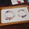 Amethysto Natural Duplo Círculo Flor de Cola Vermelha Misturada com Design de Pedra em Formato de Tesouro Múltiplo Pulseira de Cristal Nove Fogo Púrpura