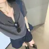 Top de Malha Old Money com Fio Pontilhado e Gola Polo em Tencel de Manga Curta para Mulheres, Verão Francês Soltinho Emagrecedor Camiseta de Linho de Meia Manga