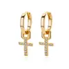 Pendientes de Aro con Colgante de Cruz de Efectivo Europeo y Americano Chapados en Oro de 18K Pendientes de Zirconia para Mujer Pendientes de Cruz Venta al por Mayor