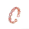 Anillo de lujo ligero de circonita cuadrada microincrustada de moda para mujer, anillo de personalidad japonés y coreano hueco en forma de corazón, abertura ajustable