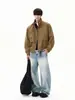 Jaqueta de Trabalho de Lona Khaki Vingate Americana para Homens e Mulheres, Jaqueta Harrington Curta Solta da Moda para Homens