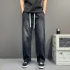 Marca de Moda Americana Jeans para Hombre 2026 Nuevo Estilo Lavados High Street Cintura Elástica Cordón Casual Pierna Recta Pierna Ancha Pantalones Largos