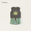 Roupa infantil Bangxuan verão para meninos roupa para atividades ao ar livre colete sem mangas shorts listrados finos conjunto infantil de duas peças para meninos