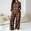 Conjunto de Calça de Perna Larga Listrada de Manga Longa Estilo Europeu e Americano Novo para Mulheres 2026, Conjunto de Duas Peças Moda Casual Primavera e Outono, Estilo Tendência Transfronteiriço