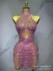 Vestido Bodycon Sexy com Brilho Fino Estilo Europeu e Americano para Mulheres, com Gola Halter, Strass, Costas Abertas, Vestido de Gala para Cantora