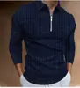 2023 Novo Outono Exportação Transfronteiriça Masculina Camisa Polo Casual com Zíper Manga Longa Cor Lisa Estampa 3D Camisa Paul
