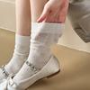 Meias Estilo Ballet com Laço, Meias de Meia Panturrilha Vazadas para Mulheres, Meias Slouch Doces Brancas Finas e Respiráveis de Verão