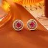 Brincos Medievais Vazados de Zircônia com Rubi, Moda de Alto Padrão, Brincos Geométricos Exquisitos e Resistentes, Joias Estilo Celebridade da Internet