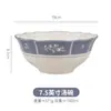 Louça Cerâmica Azul Estilo Ins com Borda de Pétalas, Alto Valor Estético, Versátil para Uso Doméstico, Tigela de Arroz de Grande Capacidade, Tigela de Sopa, Prato de Sobremesa