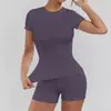 Venta Caliente Transfronteriza Ropa de Yoga para Mujer Conjunto de Manga Corta de Secado Rápido Ropa de Fitness Running Pantalones Cortos de Tacto de Alta Gama Conjunto de Dos Piezas