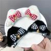 B127-3 Bonita diadema con orejas de gato a cuadros rojos, diadema de peluche para cosplay, accesorios para el cabello de gato