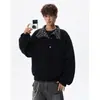 Sudadera Pesada de Estilo Americano con Botones y Cuello Alto Nueva para Otoño 2026 Chaqueta de Patchwork a Cuadros Estilo Coreano de Moda para Hombre