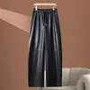 Pantalones de Piel de Oveja Genuina de Pierna Ancha para Mujer 2026, Estilo Coreano Casual de Cuero de Cintura Alta Talla Grande para Primavera y Otoño, Pantalones Largos Rectos Versátiles