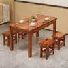 Mesa de Comedor de Madera Maciza Mesa con Tablero Carbonizado Mesa de Comedor Mesa y Sillas de Restaurante Mesa y Sillas para Restaurante de Comida Rápida Tienda de Snacks Restaurante de Hot Pot Juego de Mesa y Sillas