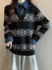 Suéter Pulôver Jeans Patchwork Estilo Europeu com Gola Lapela 2026 Novo Design de Primavera Top de Malha Jacquard para Mulheres