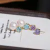 Acessórios DIY Brincos Studs Flor Rosa de Prata Esterlina S925 com Diamante e Pérola Brincos Princesa Montagens de Prata com Diamante Azul e Diamante Roxo