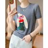 Blusa de Tricô de Lã Elegante Redutora de Idade Gola Redonda Estreita Manga Curta Feminina Verão Solta Modeladora Manga Meia