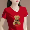 Camiseta de manga corta de marca para mujer, con excedente de comercio exterior transfronterizo, cuello en V, patchwork, camiseta versátil