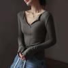 Estilo Europeo y Americano Transfronterizo Primavera y Otoño Nuevo Y2K Moda Madura Top de Manga Larga Jersey Sencillo Hombro Regular Camiseta Base