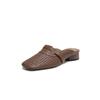 Sapatos Mula Recortados em Couro Caprino de Primeira Camada, Respiráveis, Confortáveis e Versáteis 2025 Salto Baixo Grosso Bico Quadrado Biqueira em Couro Genuíno Chinelos Externos