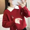 Suéter para Mujer 2025 Otoño e Invierno Estilo Grueso Versátil Elegante Tejido de Punto Bordado Corte Holgado Reductor de Edad Capa Interior Camiseta Base