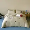 Juego de cuatro piezas de algodón y lino bordado estilo retro wabi-sabi, funda nórdica y fundas de almohada teñidas en hilo, amigable con la piel y apto para dormir desnudo, ropa de cama para todas las estaciones