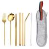 Acero Inoxidable 304 Vajilla Conveniente Set de Pajita Tenedor Cuchara Palillos Viaje al Aire Libre Set de Siete Piezas Amazon Venta Caliente