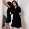 Estilo Pura Seducción Vestido de Mujer con Cuello Polo 2026 Primavera/Verano Nuevo Cordón para Ajustar Corte Delgado Manga Corta Vestido de Hada