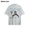Camiseta Retro Americana Lavada de Banda de Rock de Manga Corta para Hombres y Mujeres Holgada Vintage Estampado Digital Versión Boxy Moderna