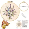 Novo kit de material DIY de bordado feito à mão com tecido floral fresco estilo europeu, agulha e conjunto de linhas