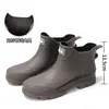 Botas de lluvia rojas populares transfronterizas para hombres y mujeres, zapatos de goma antideslizantes de caña corta para exteriores para parejas, botas de lluvia Chelsea, zapatos de cocina