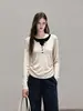 Top de Capa Base de Manga Larga para Otoño para Mujer, Top Adelgazante, Bloque de Color, Falso Dos Piezas, Cintura Fruncida Temprana 10881