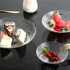 Plato de vidrio de rayas horizontales estilo japonés, vajilla transparente popular para el hogar, plato para frutas, ensaladera estilo occidental, plato de cena, plato