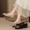 Zapatos de Mujer para Otoño e Invierno, Zapatos Nuevos de Boda, Zapatos de Mujer de Gamuza con Pedrería de Tacón Grueso, Suaves, de Tacón Bajo Poco Profundos, que se Pueden Usar Diariamente, Zapatos de Tacón Bajo con Punta Cuadrada