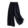 Pantalones Anchos de Algodón y Lino de Nueve Puntos para Mujer, Pantalones Casuales para Madres, Pantalones Rectos Finos de Verano, Talla Grande para Gorditas, Pantalones de Mujer con Efecto Adelgazante