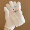 [Muñeco de Nieve Blanco] Guantes de Punto con Lazo de Peluche para Mujer en Invierno Forrados de Felpa para Calentar y Resistentes al Frío para Estudiantes que Andan en Bicicleta