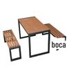 Conjunto de Mesa e Cadeiras Pequenas para Varanda, Mesa de Centro Pequena de Madeira Plástica e Arte em Ferro para Pátio, Cadeira de Madeira Maciça Estilo Novo Chinês para Jardim de Terraço de Uso Externo