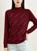 Andy Veludo Trabalho Pesado Letra Strass Estampagem a Quente Camada Interna Camiseta Base Feminina 2026 Outono Novo Estilo Gola Semi Alta Malha Alta Elasticidade Camisa Feminina