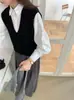 26 Otoño Nuevo Estilo Coreano 100% Lana de Oveja Color Sólido Cuello en V Sin Mangas Versátil Chaleco de Punto para Viajar para Mujer