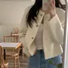Elegante Abrigo de Lana Corto de Botonadura Única Estilo Francés Otoño e Invierno Chic Coreano para Figuras Menudas