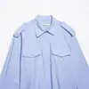 Moda Femenina Transfronteriza 2026 Estilo Europeo y Americano Camisa de Popelina con Bolsillo Decorado de Cuello Polo de Botones Sencillos para Mujer A37145